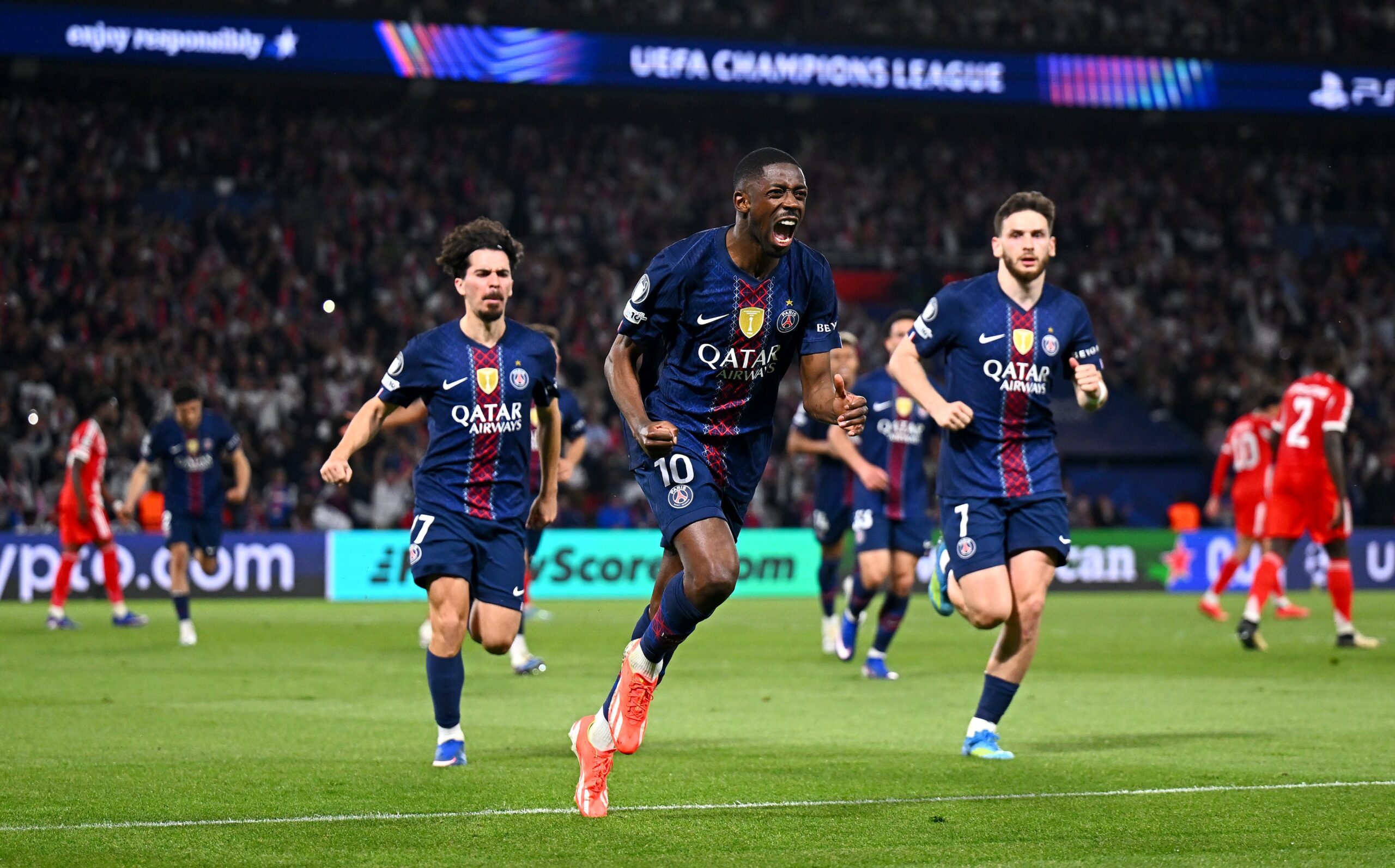 PSG celebrate vs Bayern Munich